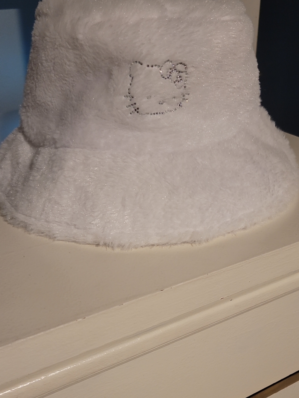 Hello Kitty White Style Plush Bucket Hat with Crystal Accent